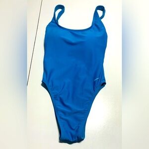 Nike Vintage Bright Blue Logo One-Piece Women’s High Cut Swimsuit Bathing Suit